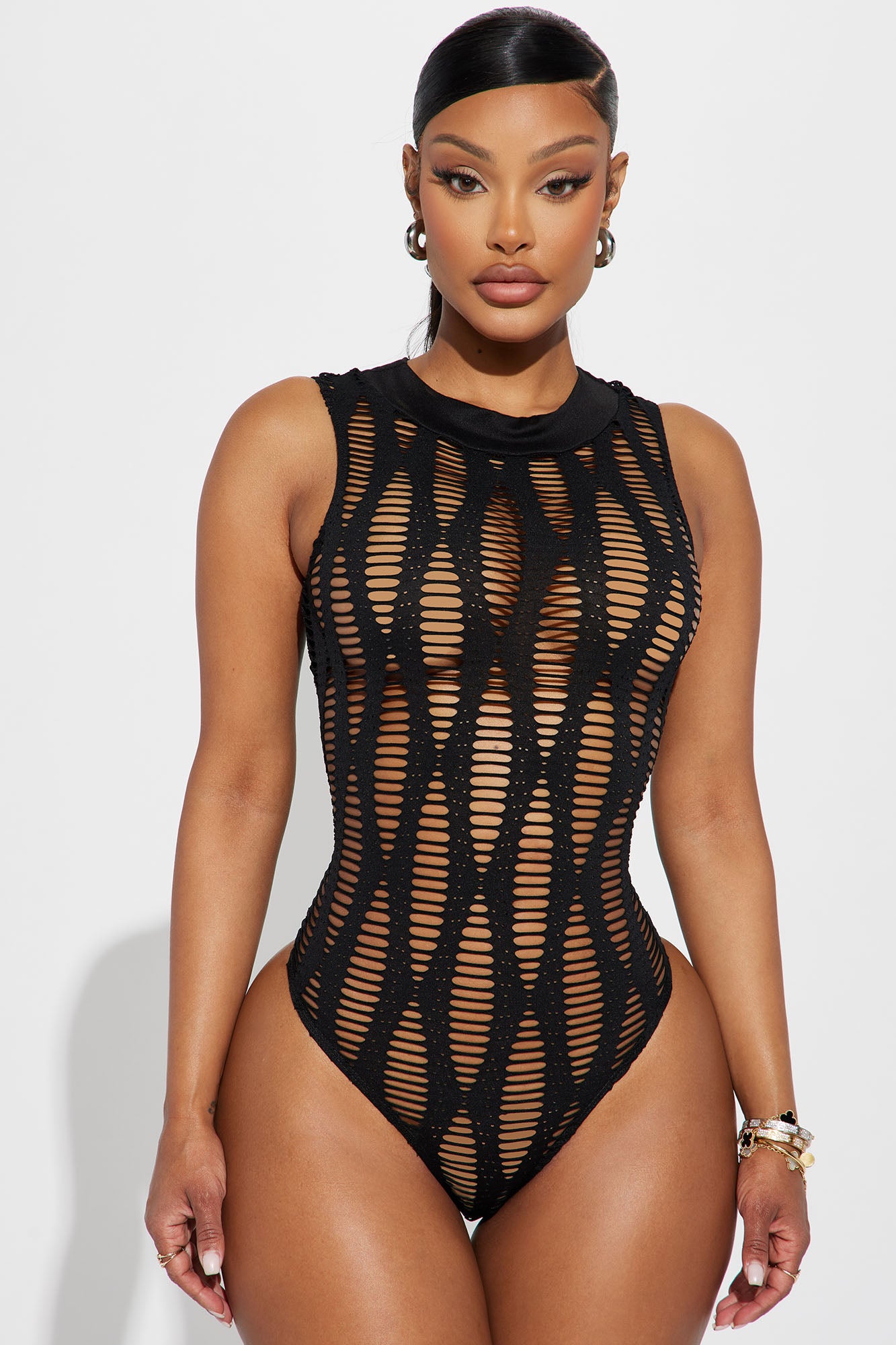 Stand Out Vibe Fishnet Bodysuit - Black