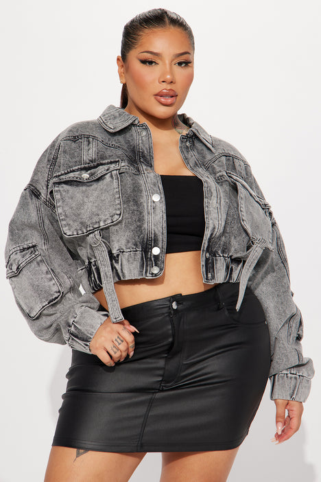 Plus size black utility jacket discount