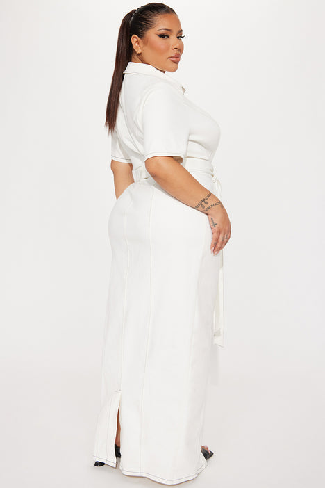 Alyana Short Sleeve Denim Maxi Dress White