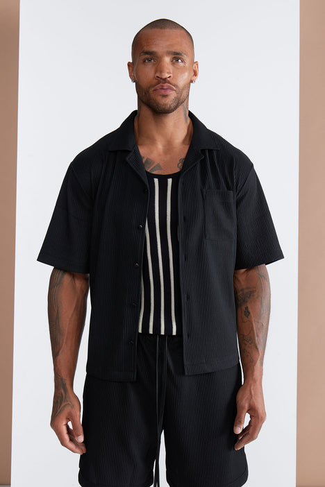 Men's Show Up Short Sleeve Cuban Shirt in Black Size Large by Fashion Nova | Fashion Nova