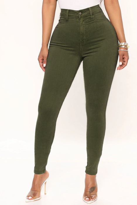 Classic High Waist Skinny Jeans Olive