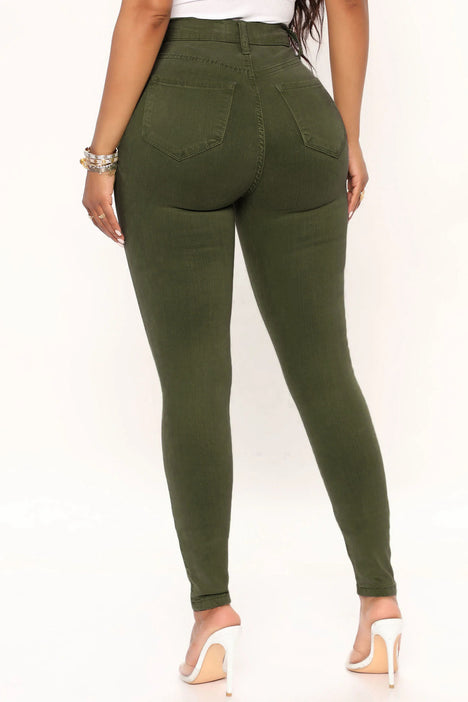 Kensie Jeans High Rise Slim Fit Crop Olive Green Pants