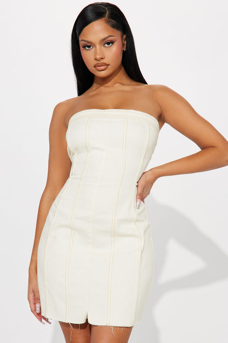 Denim Tube Mini Dress Cream