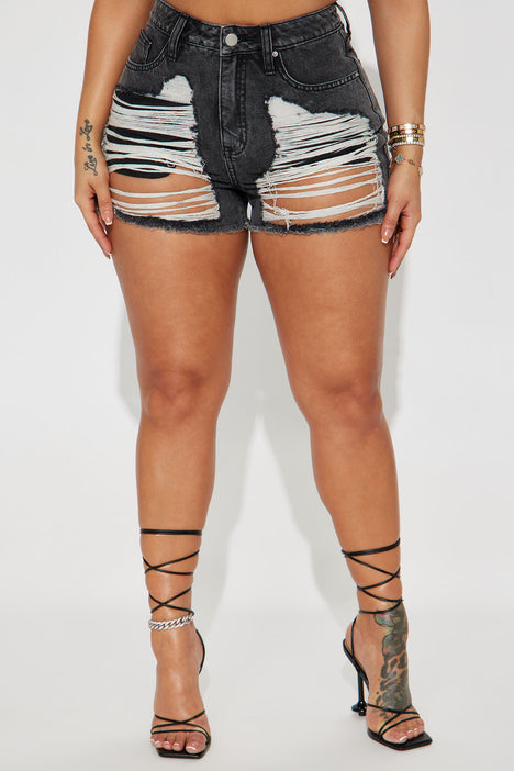 Do Your Thing Ripped Denim Shorts Acid Wash Black