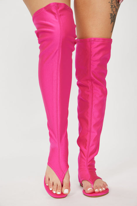 Got It On Lock Knee High Flat Boots Fuchsia