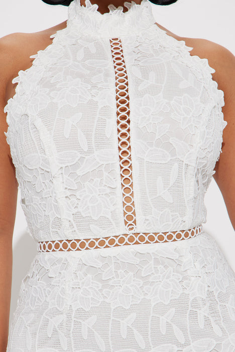 White lace crochet high neck midi dress 2025