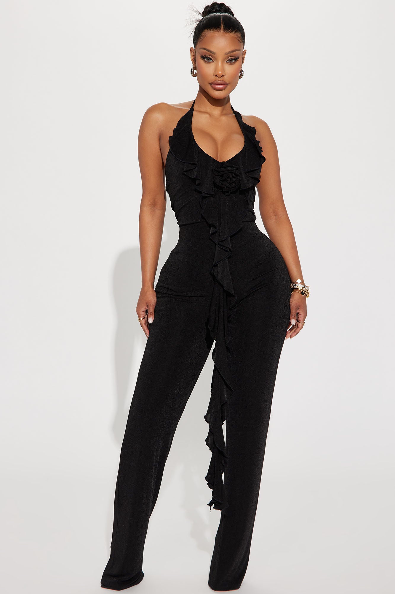 Black slinky jumpsuit sale