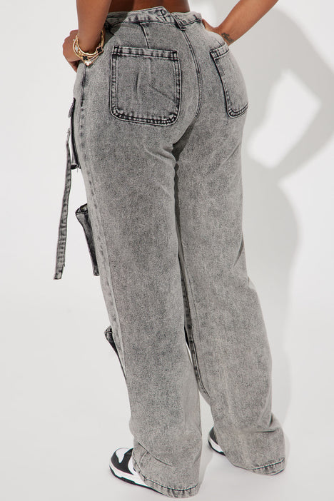 Girls Grey Acid Wash Straight Jeans