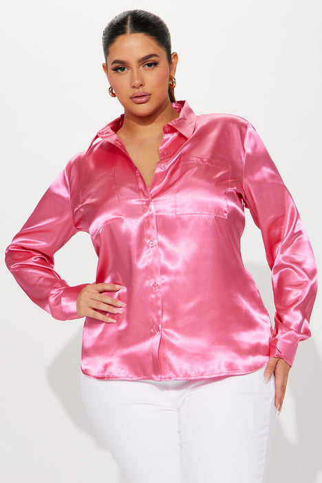 Pink satin button up shirt shop