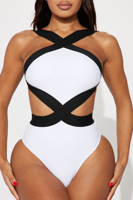 White and black shop one piece swimsuit