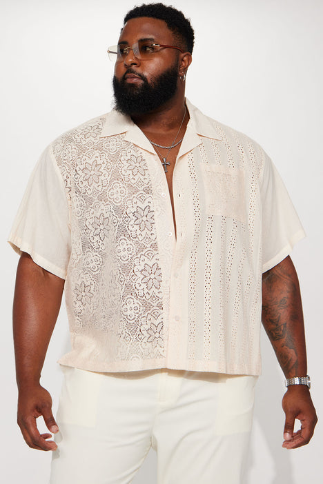 Mixed Bag Textured Cuban Shirt Cream Fashion Nova Mens Shirts