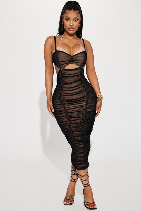 Black mesh midi dress on sale