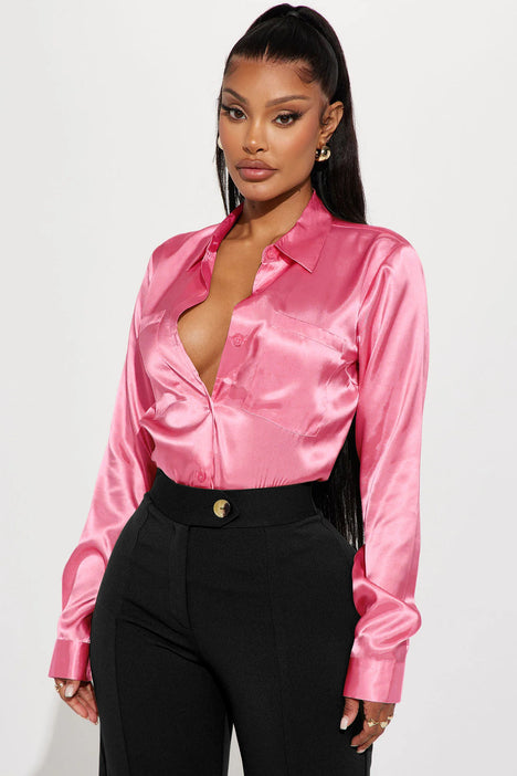 You Better Work Satin Shirt - Pink | Fashion Nova, Shirts