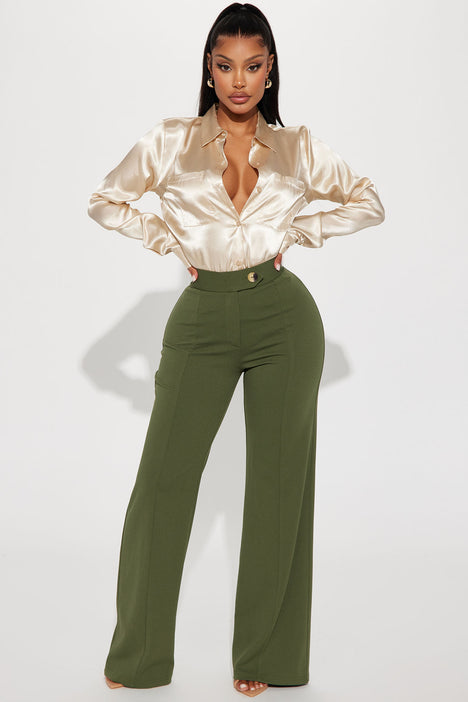 Olive wide store leg trousers
