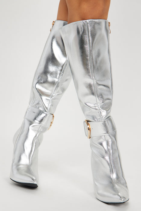 Tall silver boots clearance