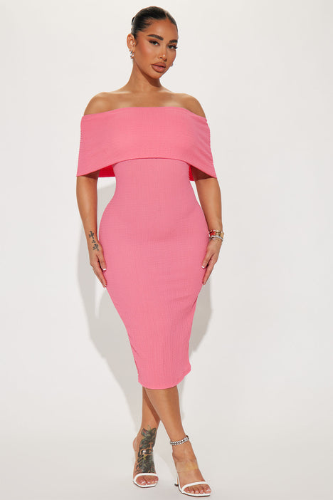 Off the shoulder pink dress sales fashion nova