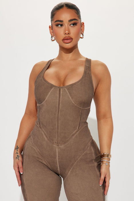 Ready For The Weekend Ribbed Jumpsuit - Camel, Fashion Nova, Jumpsuits
