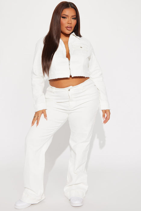 White jean deals jacket fashion nova
