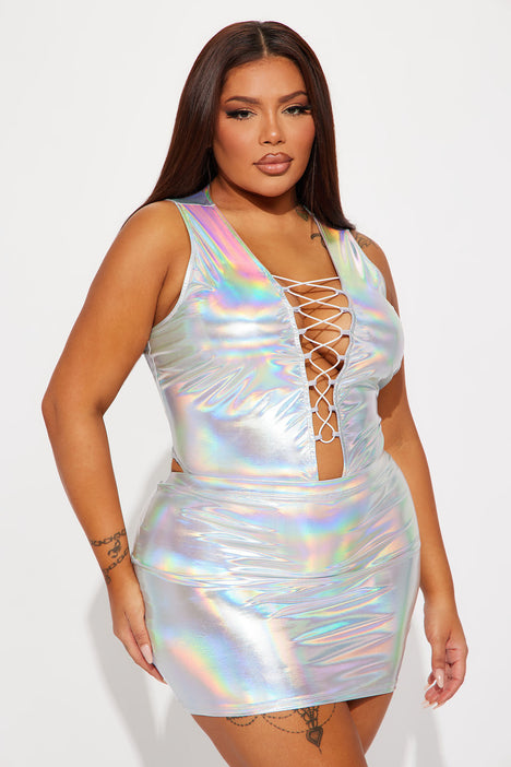 Holographic skirt dress hot sale