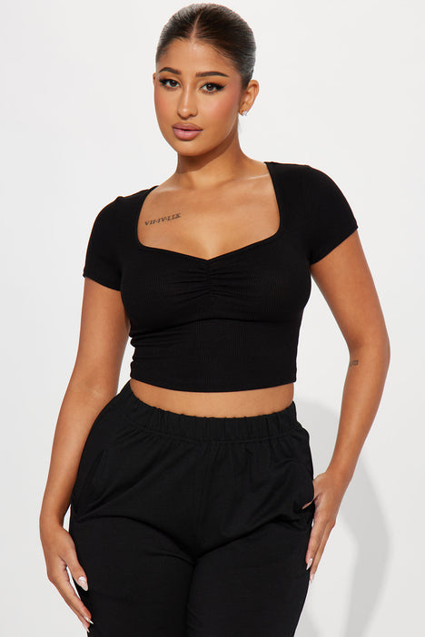 Casual Day Crop Top Black Fashion Nova Basic Tops Bodysuits