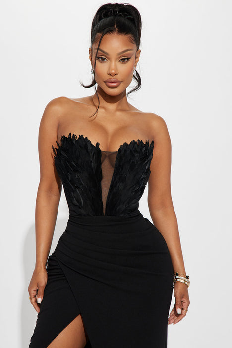 Fashion nova feather on sale dress