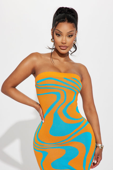Breezy Knit Maxi Dress Orange combo