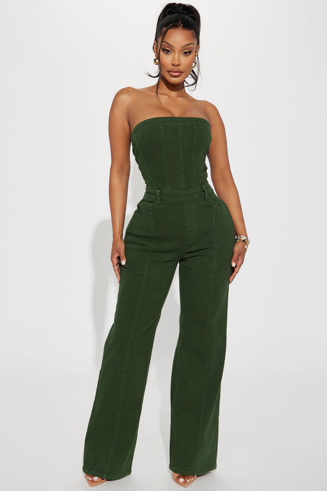 Mine For The Weekend Denim Jumpsuit Green