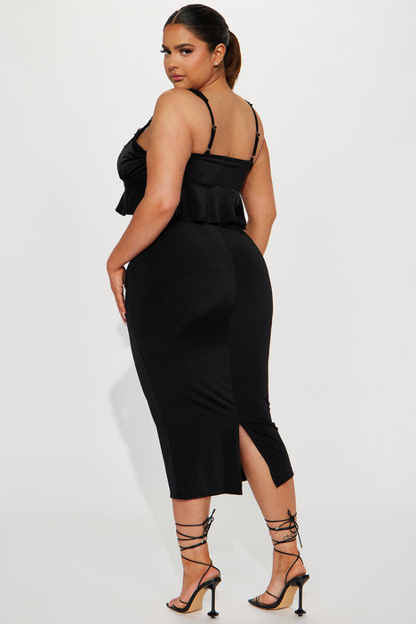Satin midi skirt online set