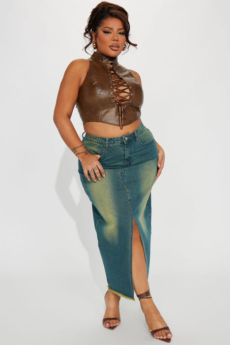 Denim midi skirt fashion nova hot sale