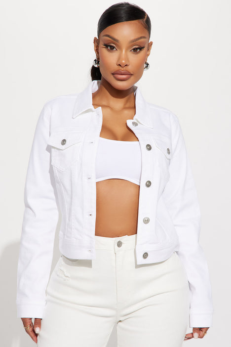 SLAY. Women's Off-white Denim Jacket with Faux-fur Lining