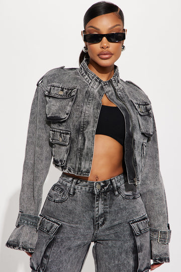 Grey acid wash denim jacket outlet