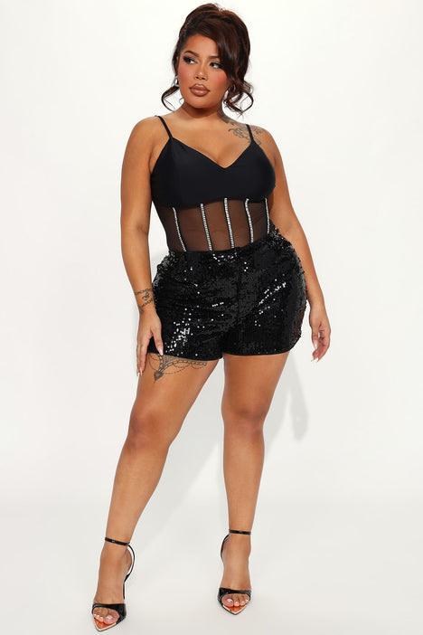 Plus size discount sequin shorts outfit
