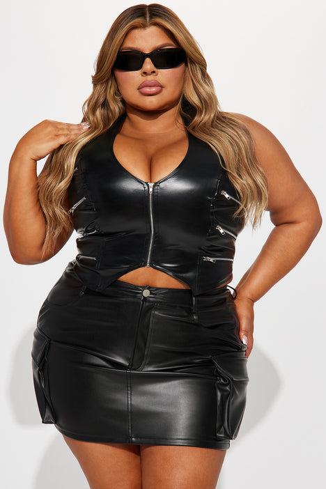 Leather halter tops plus size outlet
