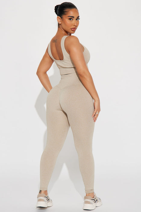Our Ribbed Seamless Set in Sand Beige - Aurora Activewear