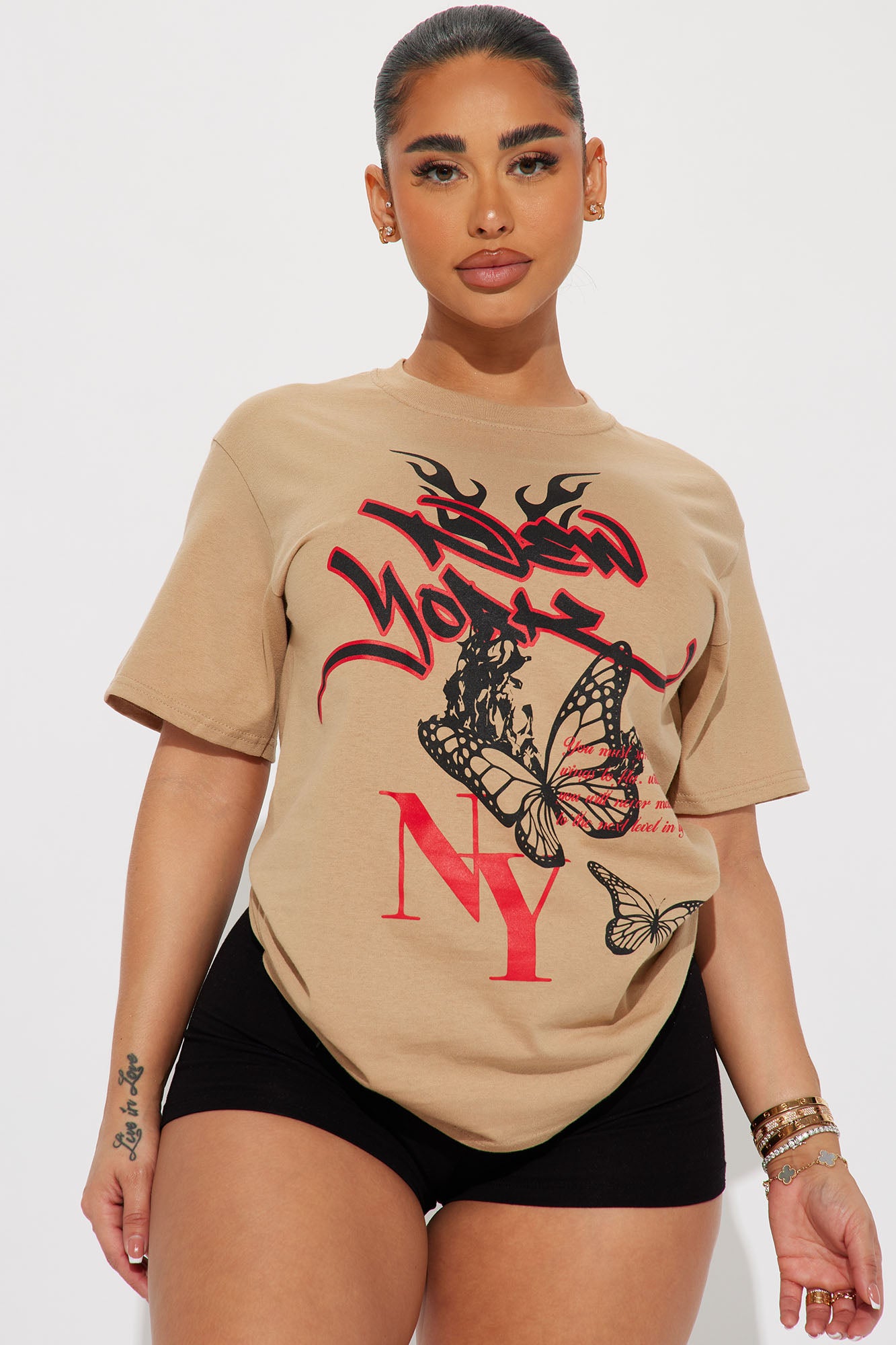 New York Bloom Graphic Tshirt - Sand, Fashion Nova, Screens Tops and  Bottoms