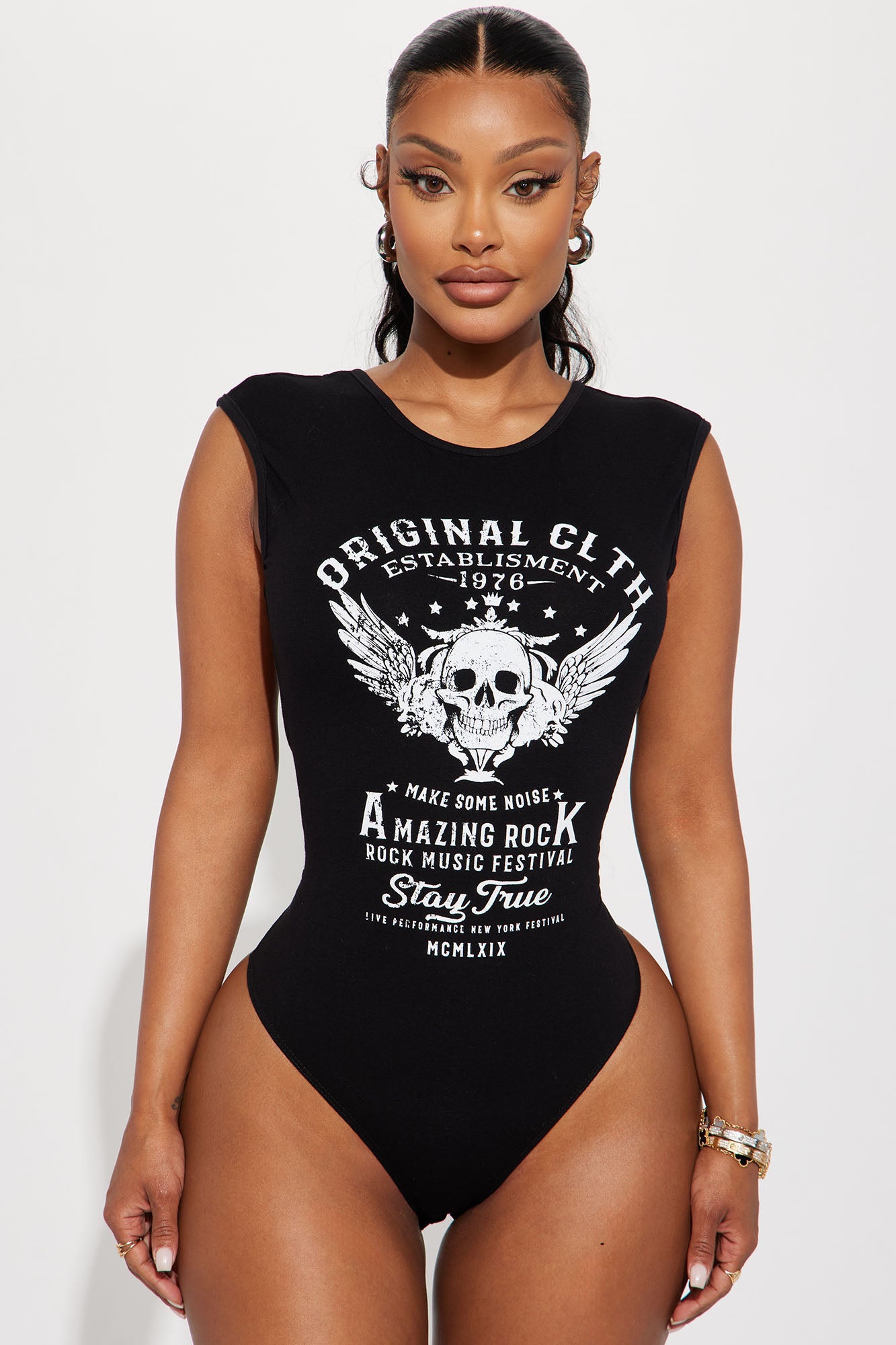 Groupie Love Graphic Bodysuit - Black, Fashion Nova, Screens Tops and  Bottoms