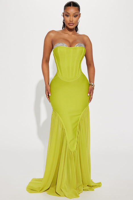 Gloria Bandage Embellished Gown Chartreuse