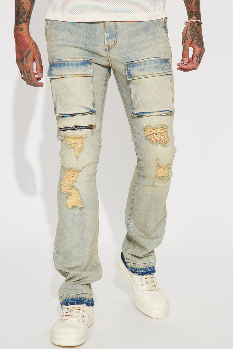 Pockets Full Of Money Stacked Skinny Flare Jeans - Vintage Blue Wash ...