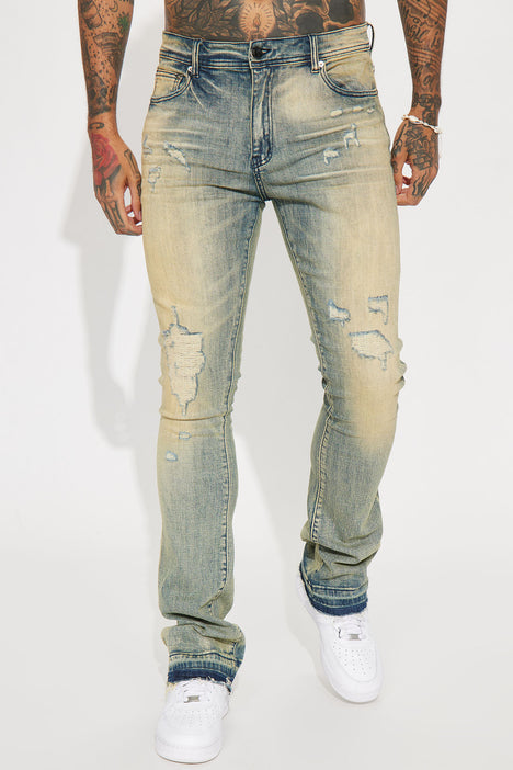 Not Too Much Ripped Stacked Skinny Flare Jeans - Medium Wash