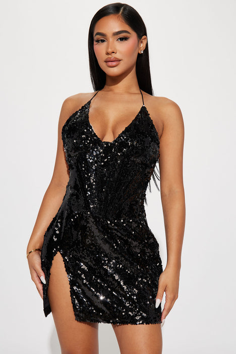 Vivienne Sequin Mini Dress Black Fashion Nova Dresses