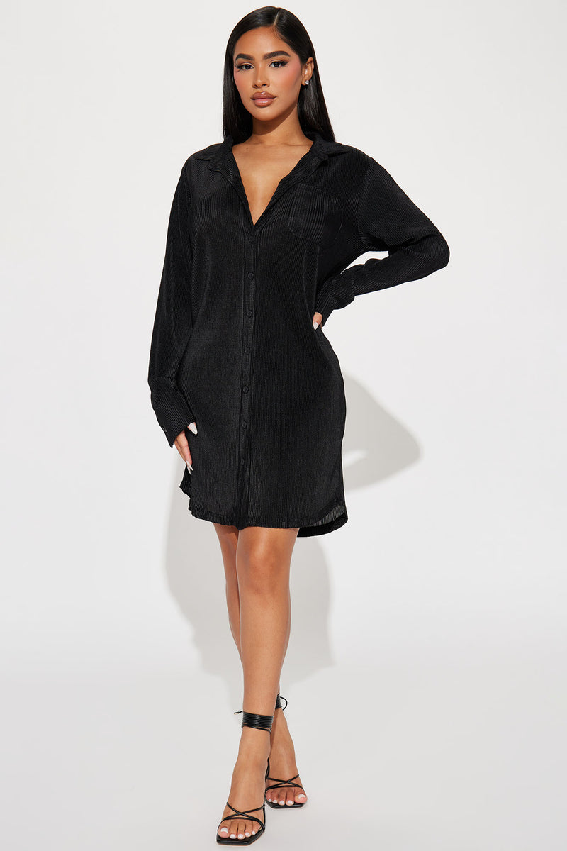 Lisa Plisse Shirt Dress - Black | Fashion Nova, Dresses | Fashion Nova