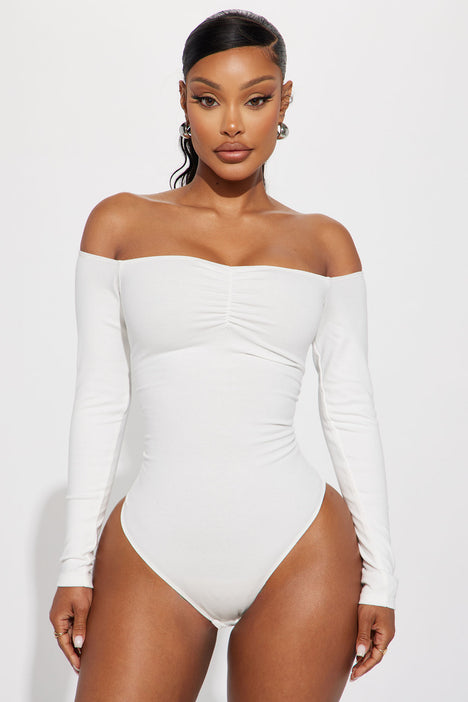 White long sleeve off shoulder bodysuit Clearance