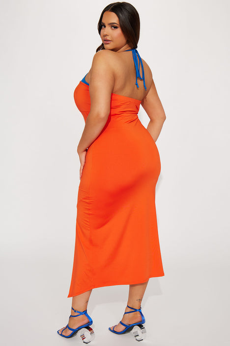 Summer Time Halter Midi Dress Orange combo