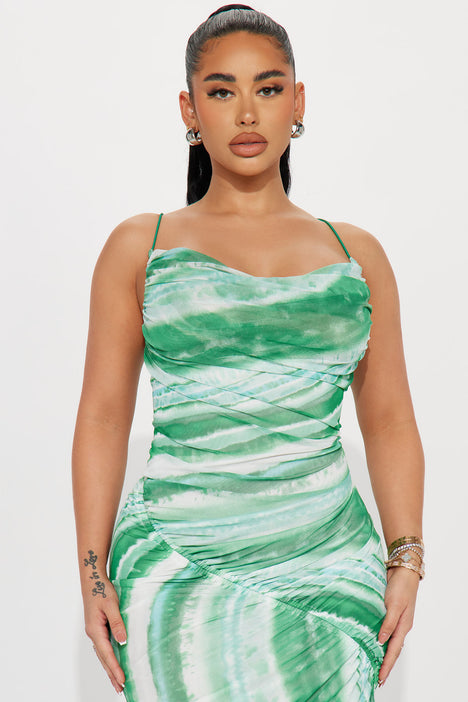 Summer Forever Mesh Maxi Dress Green combo Fashion Nova