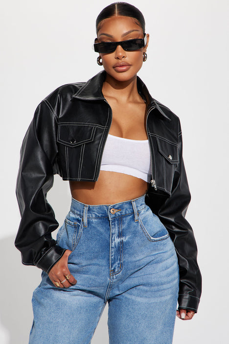 Elora Cropped Jacket - Black, Fashion Nova, Jackets & Coats