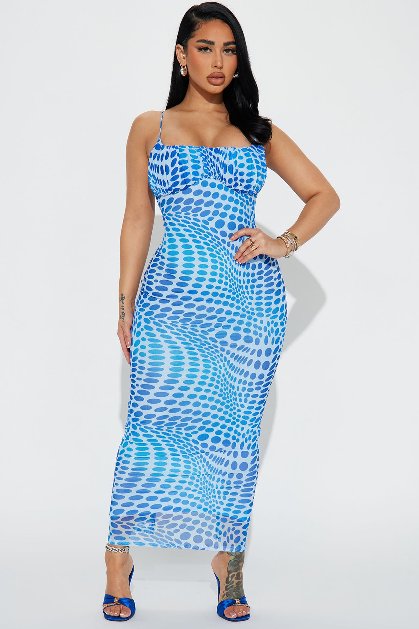 Polka dot mesh maxi dress Clearance