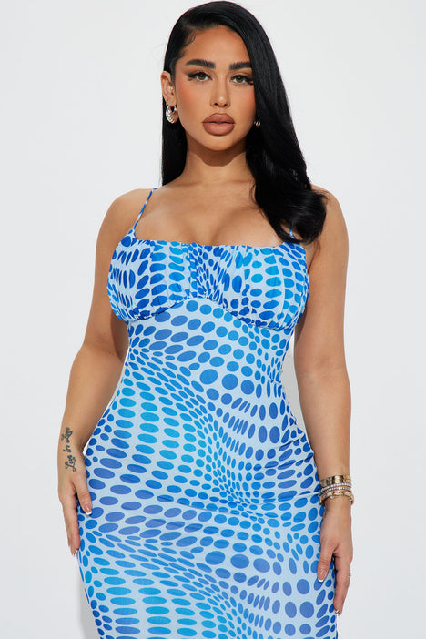 Claire Polka Dot Mesh Maxi Dress Blue Fashion Nova Dresses