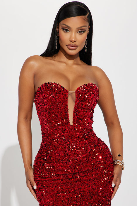 Pretty little thing store red sequin dress