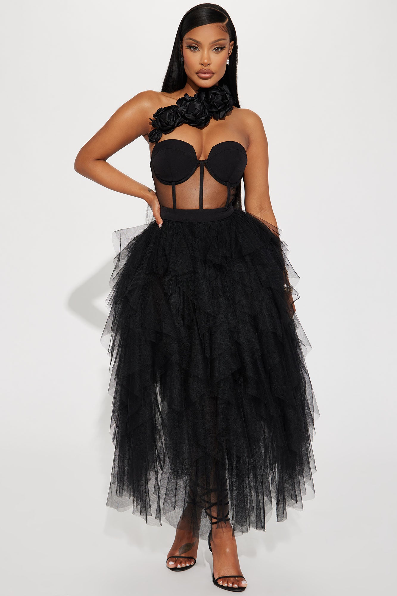 Ruffle Me Down Maxi Dress Black Fashion Nova Dresses