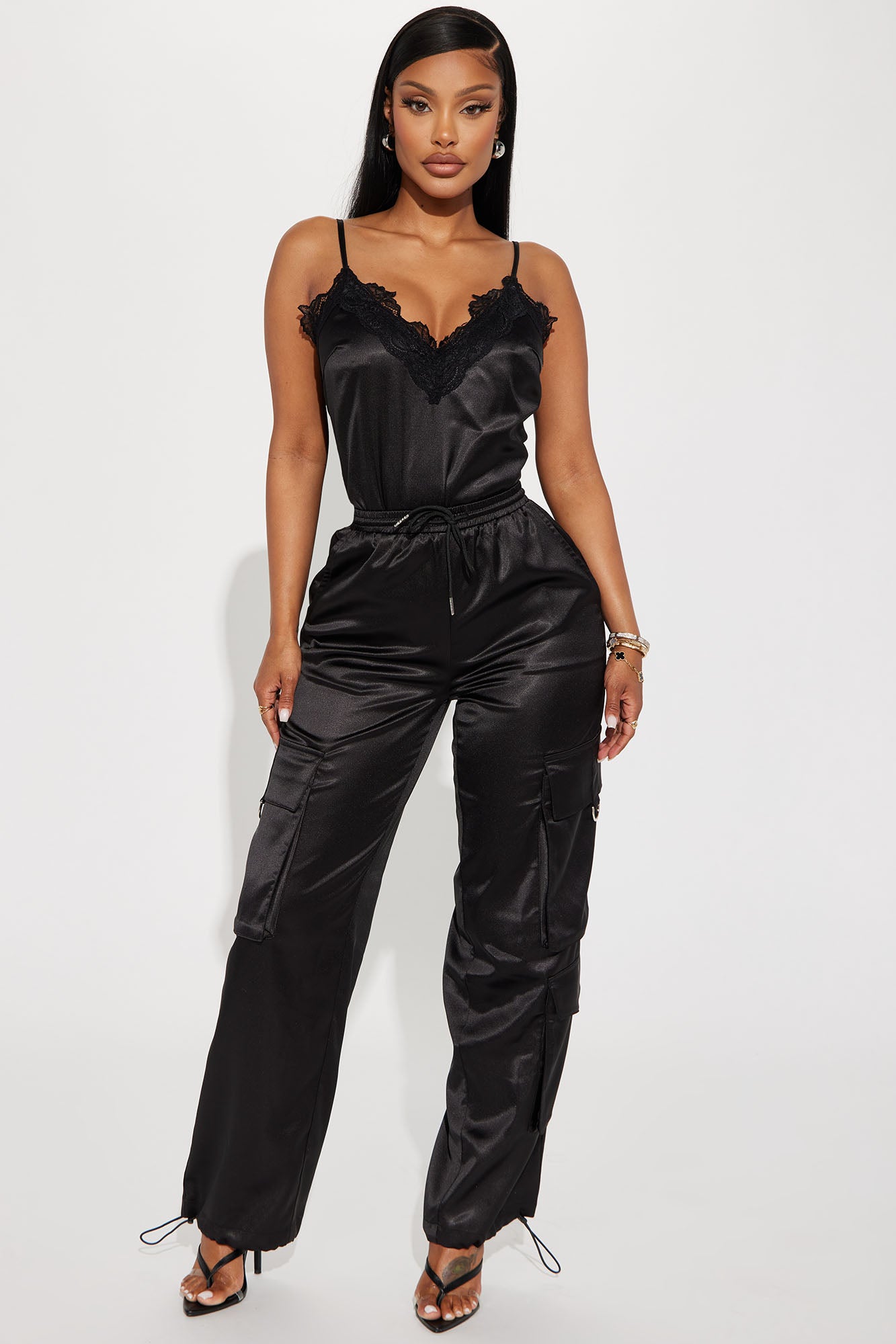 Back To You Satin Jogger Set Black